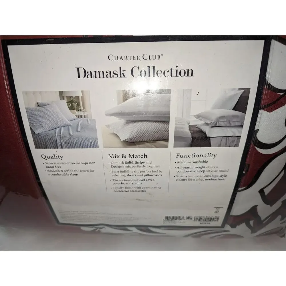 Charter Club Damask Designs Outline  3 PC Duvet Cover Set Maroon Red King NEW
